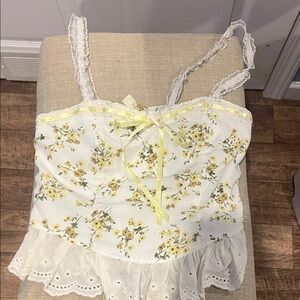 Floral Lace Trim Camisole in Yellow and White